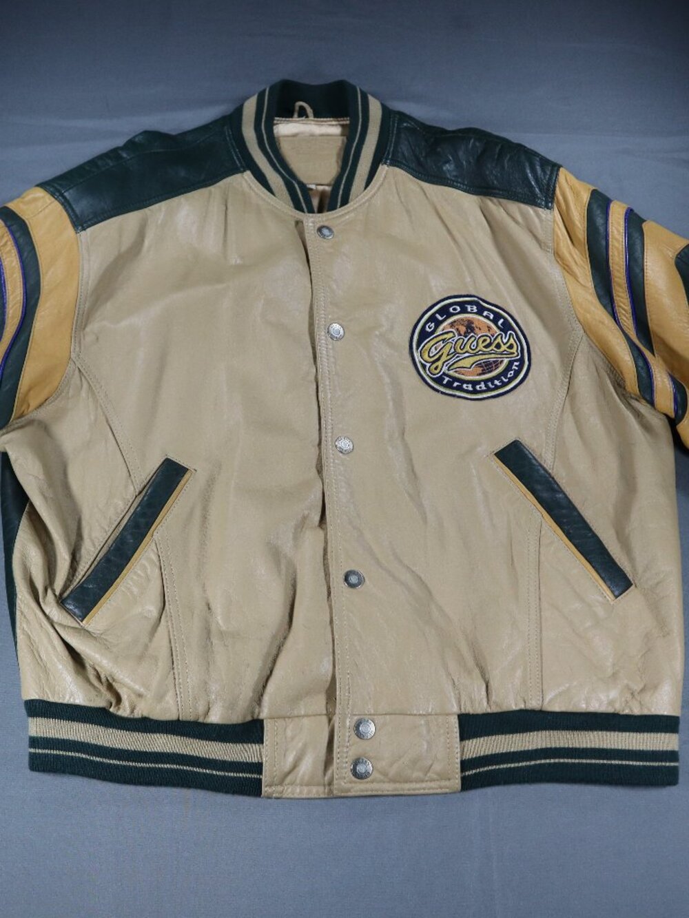 Vintage GUESS Leather Varsity Bomber Jacket Size XL Rare - Picture 3 of 13
